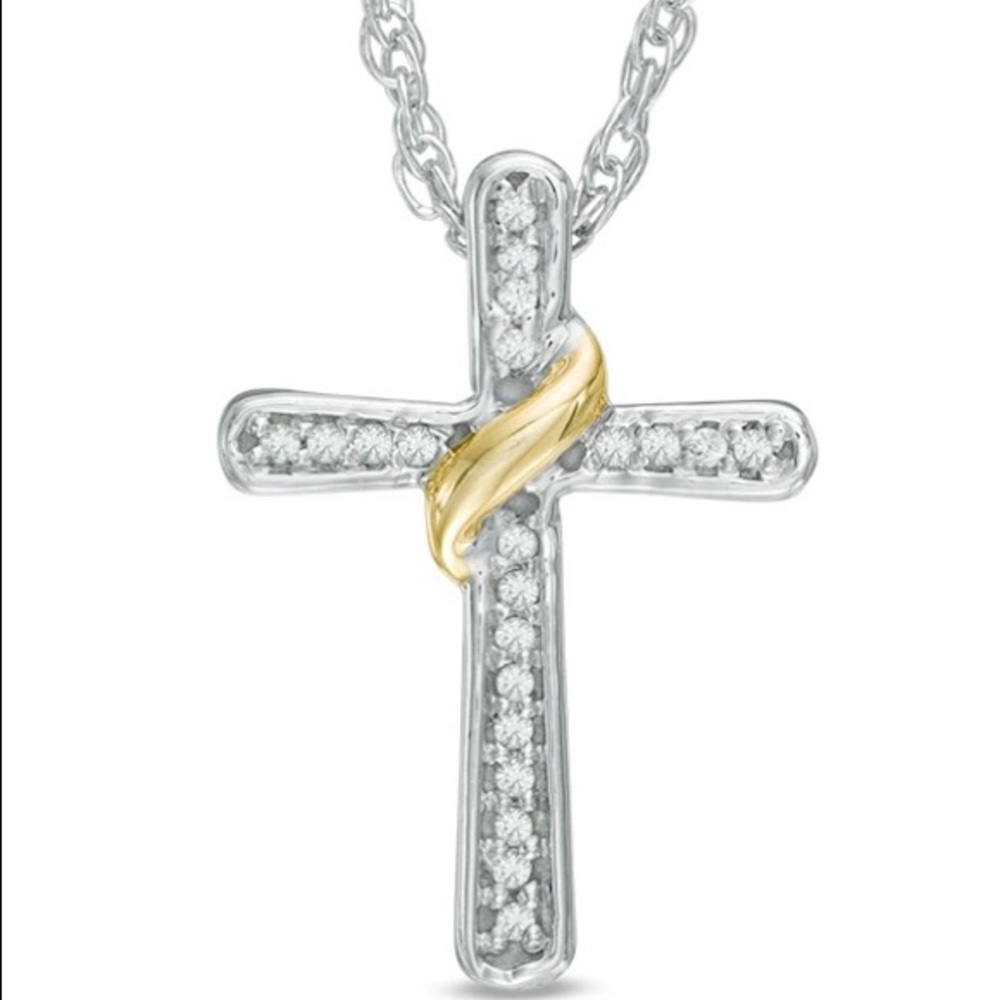 Diamond Accent Wrap Cross Pendent In 10k Two-Tone Gold